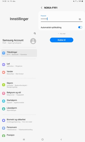 Skriv inn Wi-Fi-passord og velg Koble til
