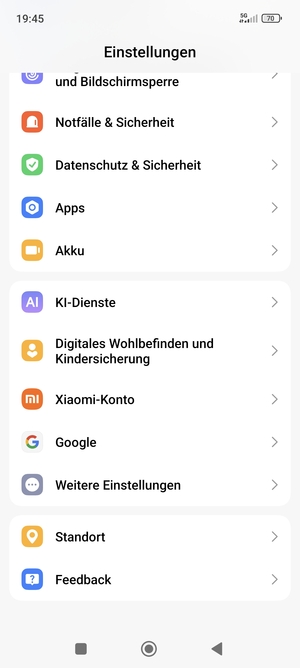 Scrollen Sie und wählen Sie Standort