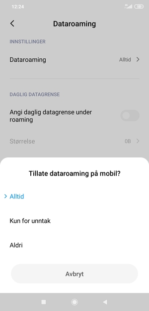 Velg ønsket alternativ
