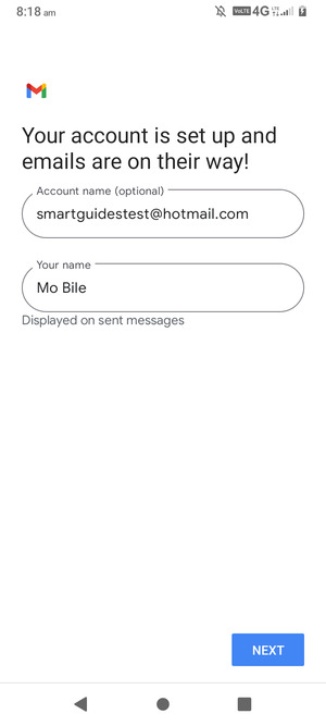 Give your account a name and enter your name. Select NEXT