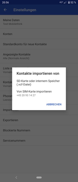 Wählen Sie Von SIM-Karte importieren