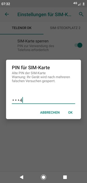 Geben Sie Ihre Alte PIN der SIM-Karte ein und wählen Sie OK