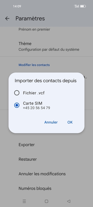 Sélectionnez Carte SIM puis  OK