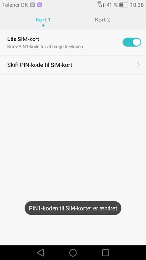Din PIN-kode til SIM-kort er nu ændret