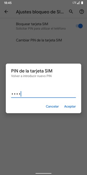Confirme su nuevo PIN de tarjeta SIM y seleccione Aceptar