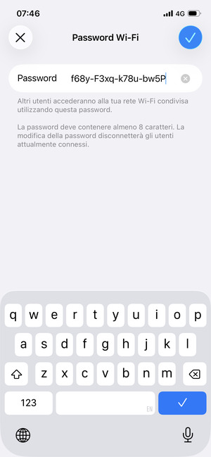 Inserisci una password dell'hotspot Wi-Fi di almeno 8 caratteri e seleziona OK