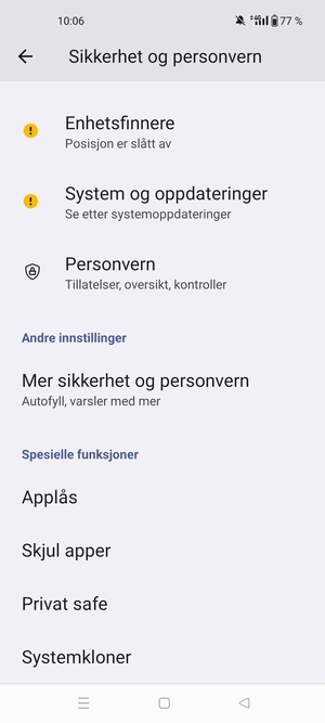 Bla til og velg Mer sikkerhet og personvern