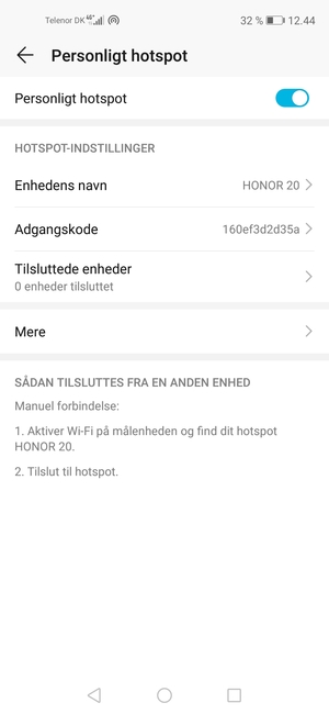 Din telefon er nu sat op til brug som modem