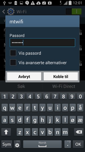Skriv inn Wi-Fi-passord og velg Koble til