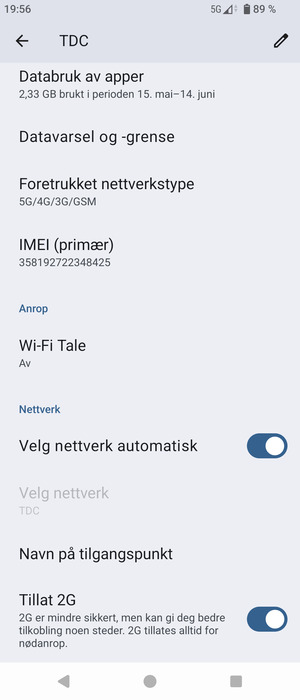 Bla til og velg Foretrukket nettverkstype