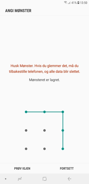 Tegn et opplåsingsmønster og velg FORTSETT