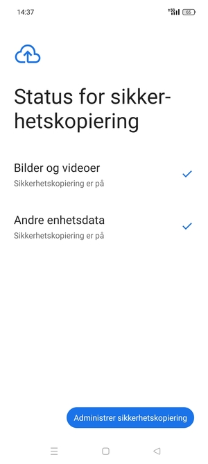 Velg Administrer sikkerhetskopiering