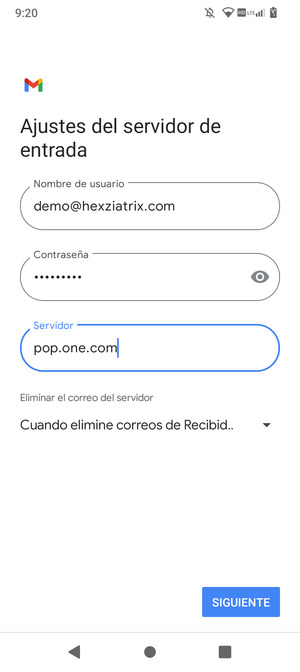 Introduzca Nombre de usuario y la dirección de servidor entrada. Seleccione SIGUIENTE
