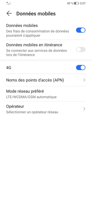 Sélectionnez Noms des points d'accès (APN)