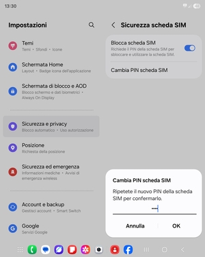 Conferma il nuovo PIN della scheda SIM e seleziona OK