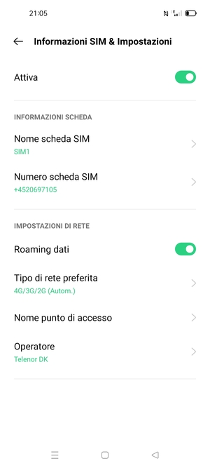 Attiva o disattiva Roaming dati