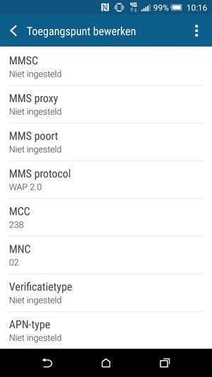 Scroll naar beneden en voer mms-gegevens in