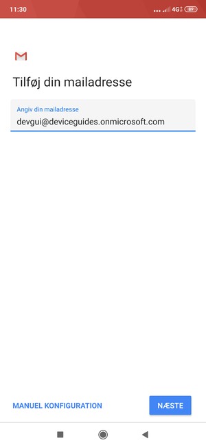 Indtast din e-mailadresse og vælg MANUEL KONFIGURATION