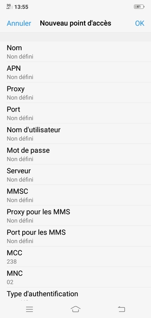 Saisissez les informations Internet