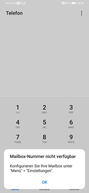 Falls Ihre Voicemail nicht eingerichtet ist, wählen Sie OK