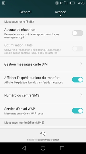 Sélectionnez Numéro du centre SMS