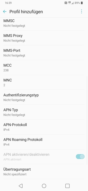 Scrollen Sie nach unten und geben Sie Internetinformationen ein