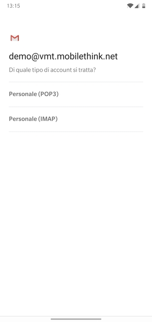 Seleziona Personale (POP3) o Personale (IMAP)