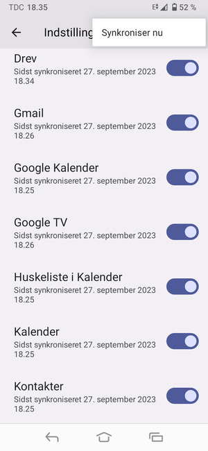 Vælg Synkroniser nu