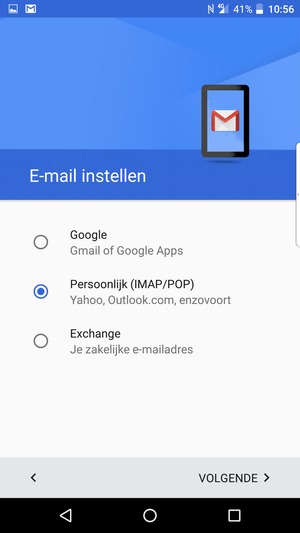 Selecteer Persoonlijk (IMAP/POP) en selecteer vervolgens VOLGENDE