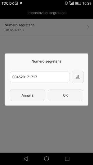 Inserisci Numero segreteria e seleziona OK
