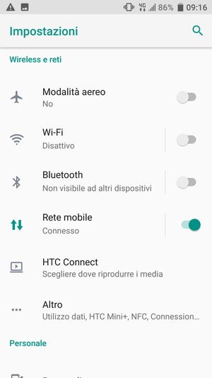 Seleziona Wi-Fi