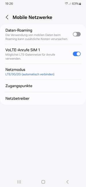 Wählen Sie Netzmodus