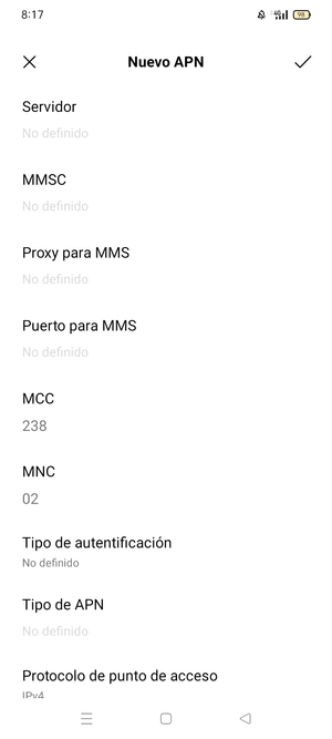 Desplácese hacia abajo e introduzca la información de Internet