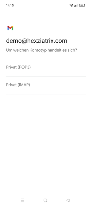 Wählen Sie Privat (POP3) oder Privat (IMAP)