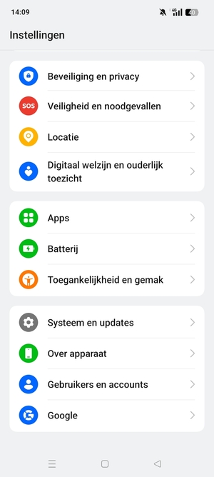 Scroll naar en selecteer Gebruikers en accounts