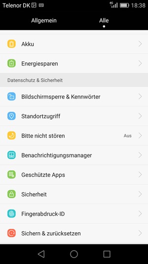 Scrollen Sie und wählen Sie Sicherheit