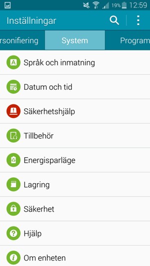 Om du ser denna skärm, välj System