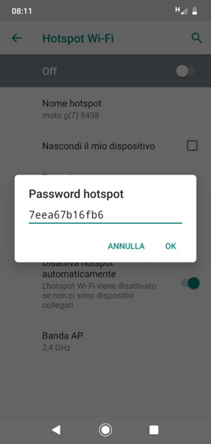 Inserisci una password dell'hotspot Wi-Fi di almeno 8 caratteri e seleziona OK