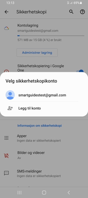 Velg sikkerhetskopi-kontoen din