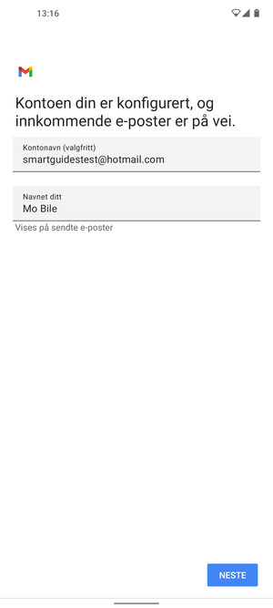 Gi kontoen din et navn, og skriv inn navnet ditt. Velg NESTE