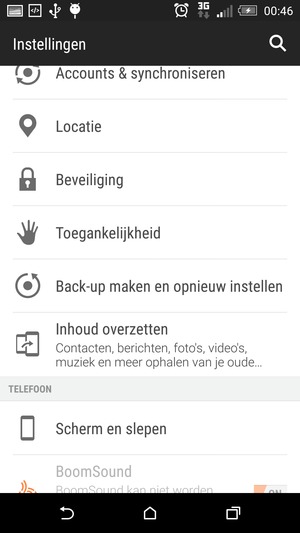 Scroll naar en selecteer Backup maken en opnieuw instellen