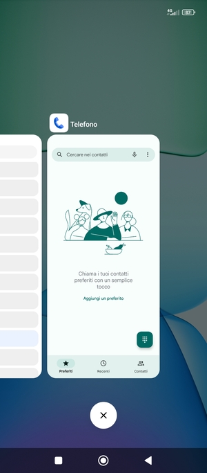 Seleziona l'icona Elimina per chiudere tutte le applicazioni in esecuzione