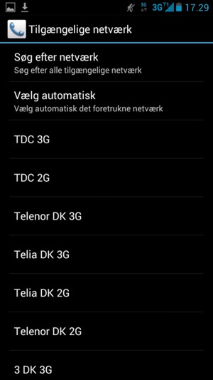 Vælg en netværksudbyder fra listen