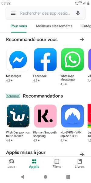 Sélectionnez la barre de Recherche