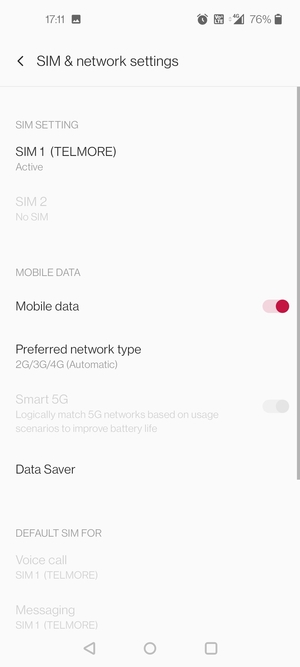 Select SIM 1 or SIM 2