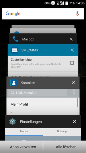 Wählen Sie das X Symbol, um alle laufende Apps zu schließen