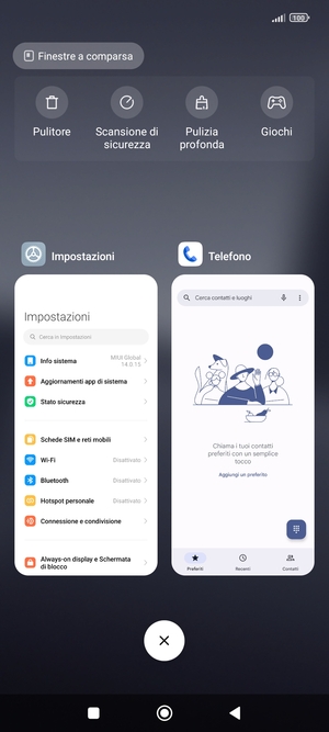 Seleziona l'icona Elimina per chiudere tutte le applicazioni in esecuzione