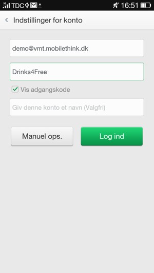 Indtast din e-mailadresse og adgangskode. Giv din konto et navn og vælg Log ind