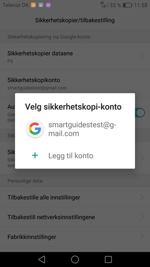 Velg sikkerhetskopi-kontoen din