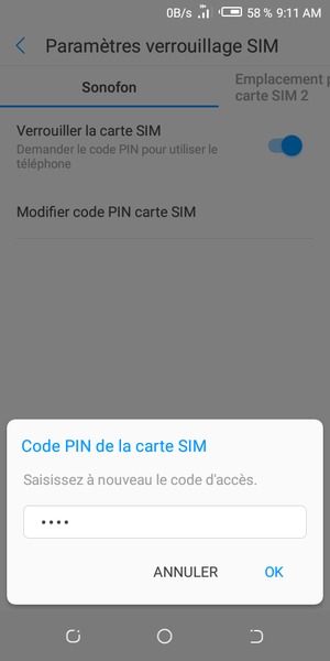 Veuillez confirmer votre nouveau code PIN de la carte SIM et sélectionner OK